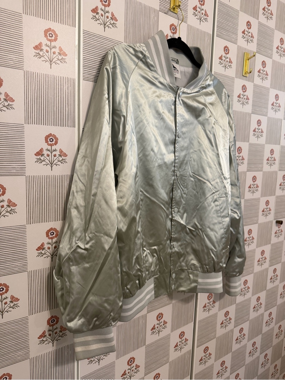 Vintage Augusta Sportswear Satin Bomber Jacket Metallic Silver